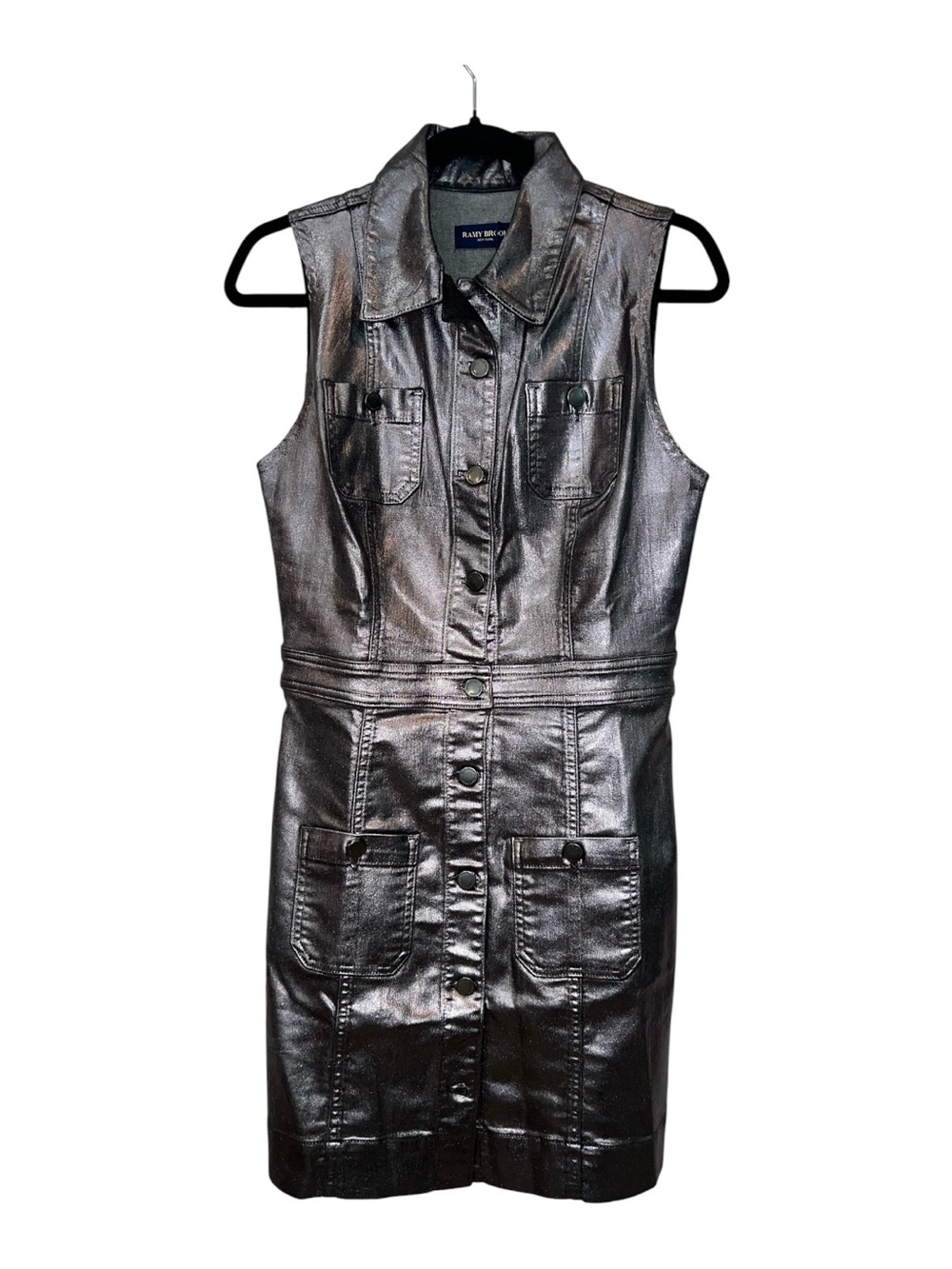 Ramy Brook Metallic Katalina Sleeveless Mini Dress - Gunmetal Size 27 NWT - Picture 4 of 12